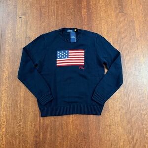 Ralph Lauren Dark Blue Crewneck Sweater with Flag
